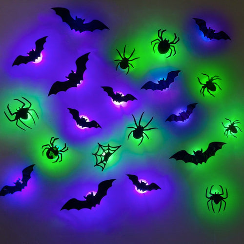 Decoración LED de Arañas y Murciélagos para Halloween – Adhesivos Luminosos 3D