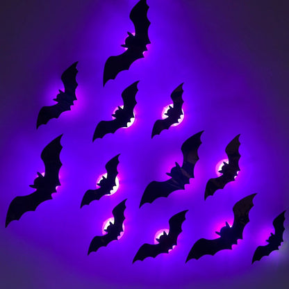 Decoración LED de Arañas y Murciélagos para Halloween – Adhesivos Luminosos 3D