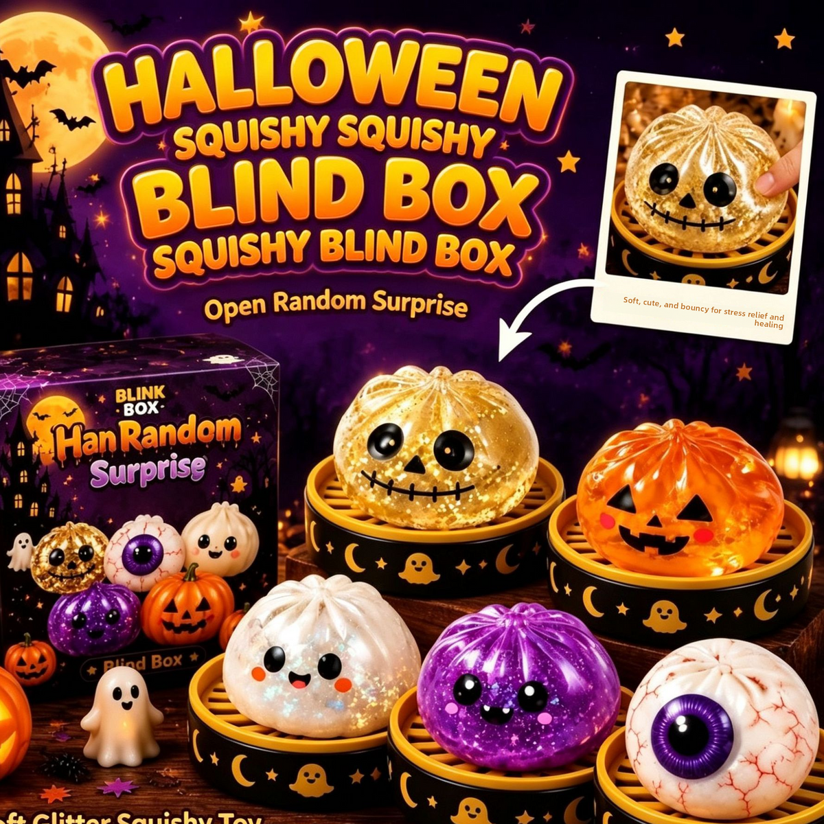 Juguete Squishy Antiestrés de Halloween – Figuras Sorpresa Rebotadoras