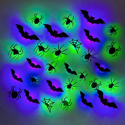 Decoración LED de Arañas y Murciélagos para Halloween – Adhesivos Luminosos 3D
